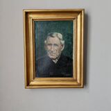 Old oil on canvas portrait of a man from the 20th century, countryside decoration, golden frame