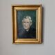 Old oil on canvas portrait of a man from the 20th century, countryside decoration, golden frame