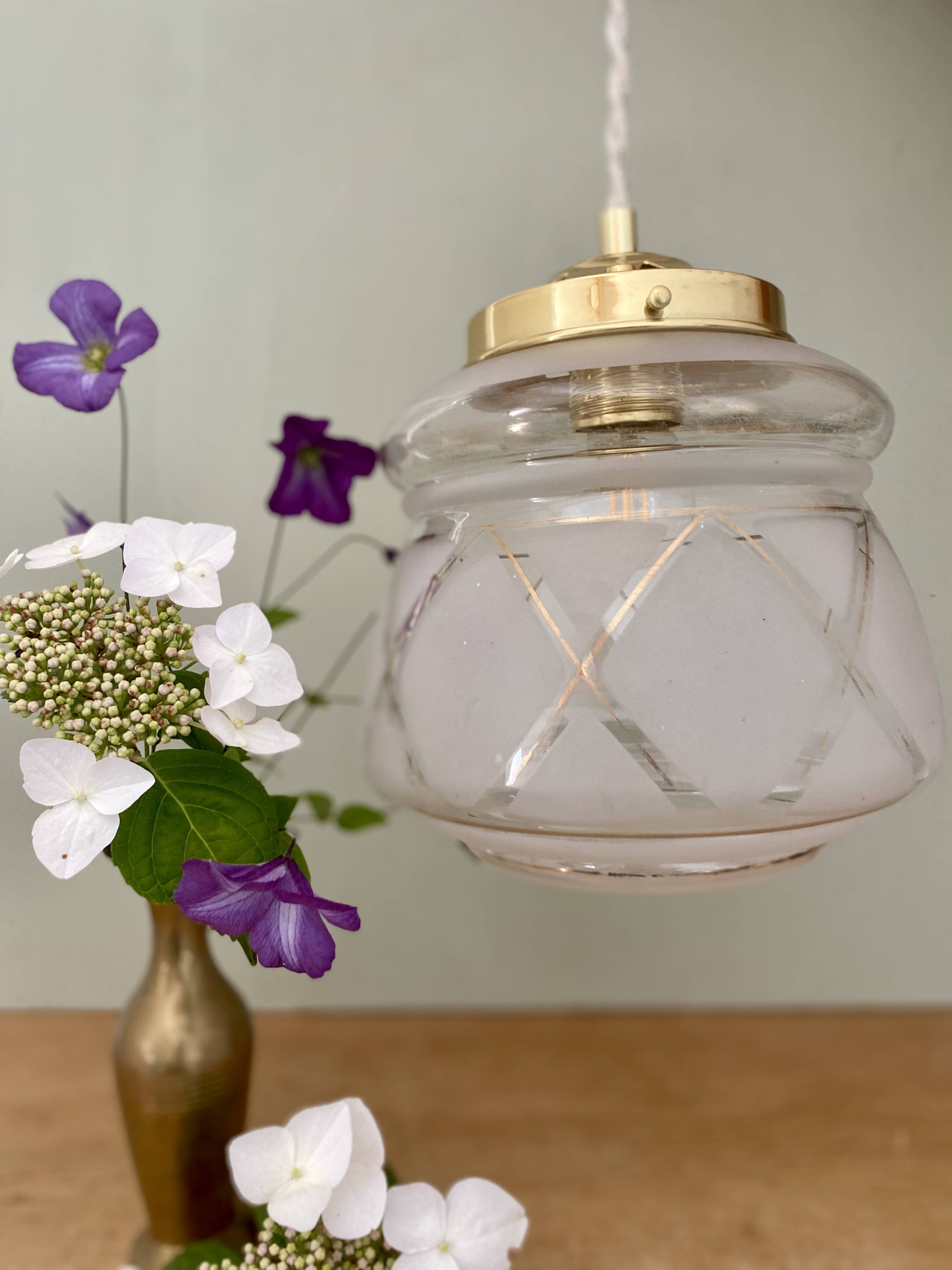 Vintage white and gold art deco globe pendant light