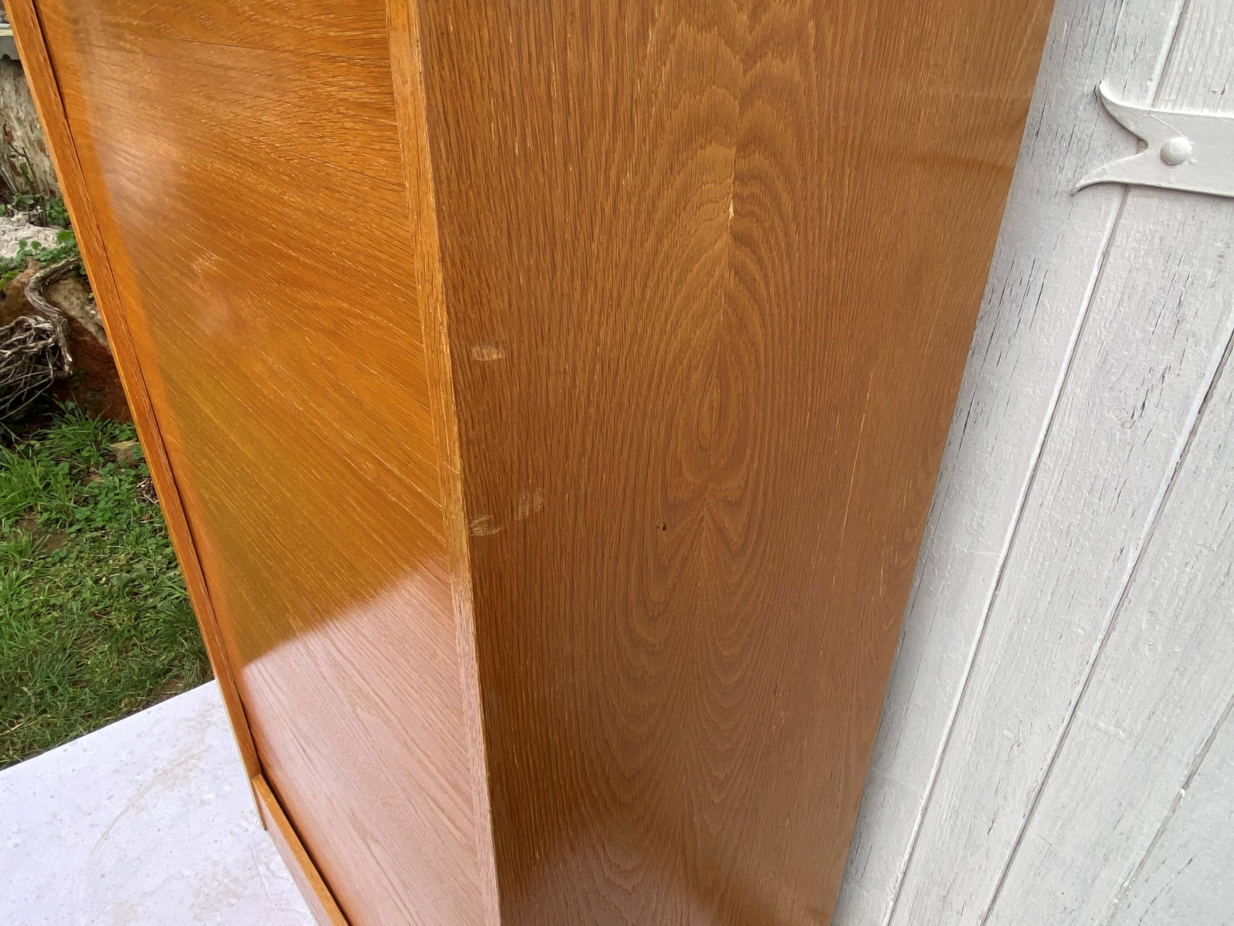 Double column curtained filing cabinet in oak, 1960