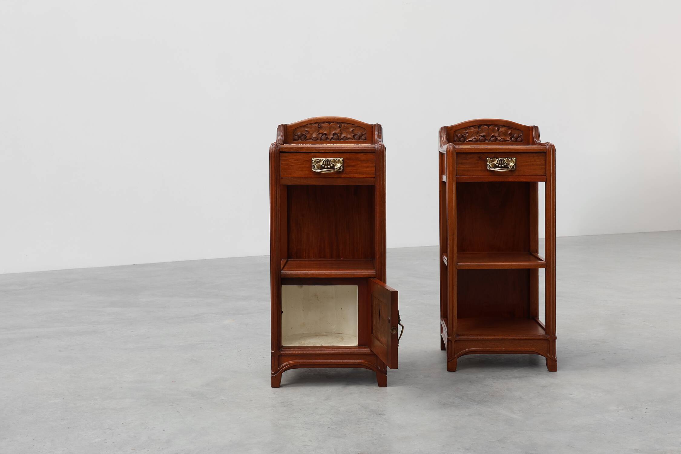 Pair Art Nouveau Nightstands with marble top by Paul Alexandre Dumas, Franc