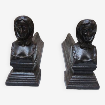 Old Cast Iron Andirons Woman with a Fichu