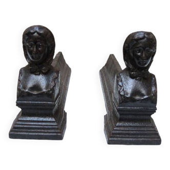 Old Cast Iron Andirons Woman with a Fichu