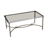 Coffee table from the 70s in chrome metal with smoked glass top in neo-classical style