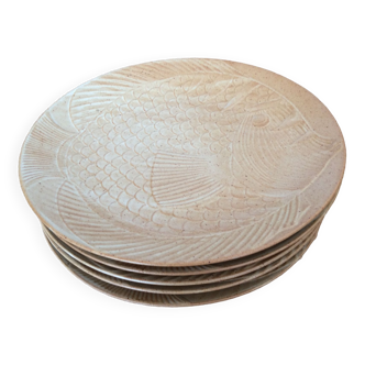 5 stoneware fish plates