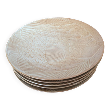 5 assiettes poisson en grès
