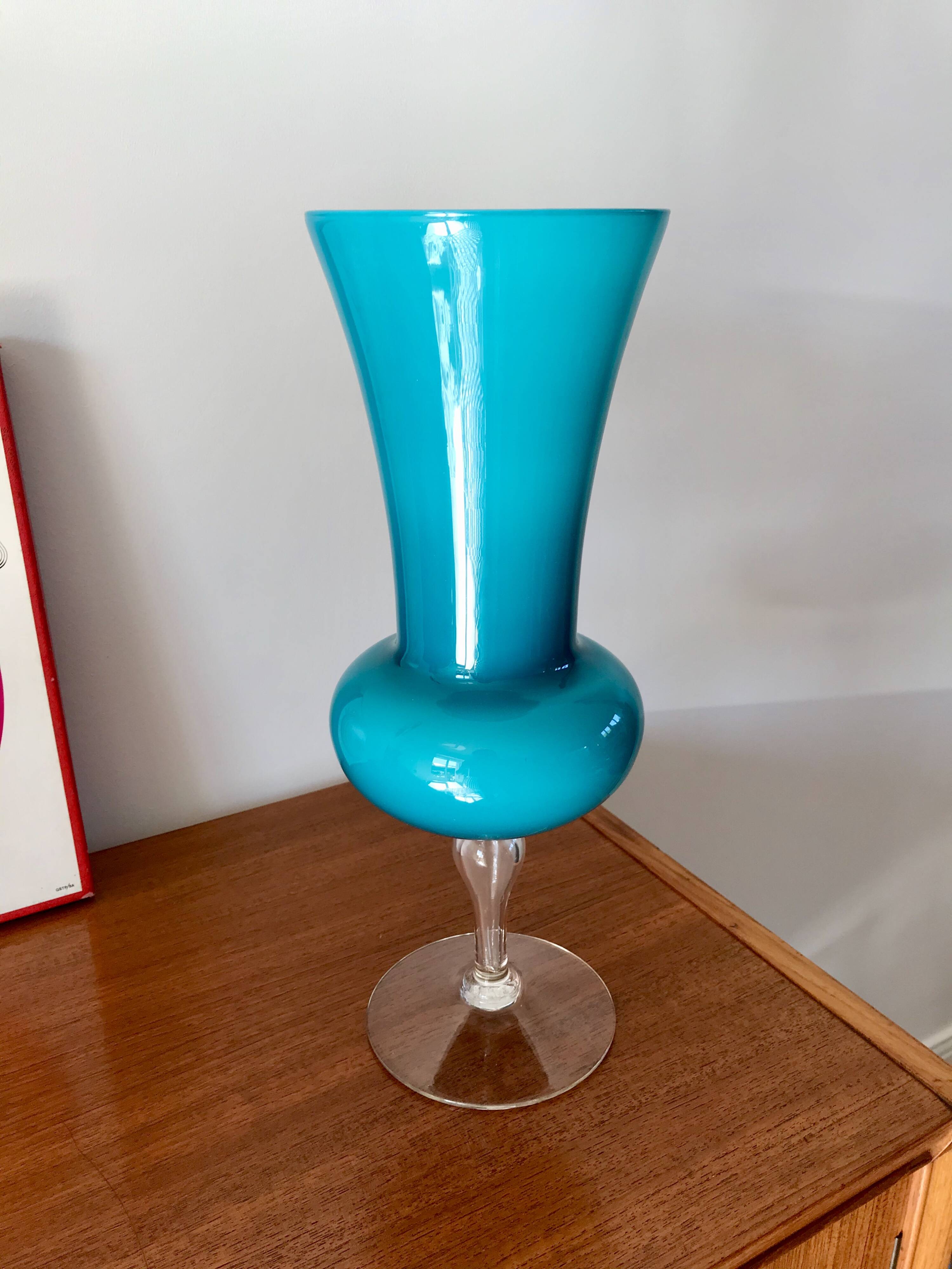 Large giant blue opaline vase 50s-70s