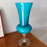 Grand vase en opaline bleu géant années 50-70