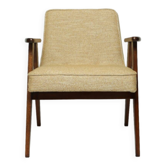 Fauteuil moderne chaise en bois naturel tissus ocre jaune 2962 design par Chierowski fauteuil de salon rénové style scandinave