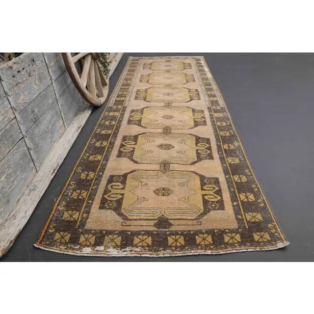 Vintage Turkish Oushak handmade wool copper cotton beige rug 138x420