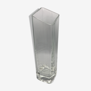 Vase forme carré relief géométrique en verre épais translucide 28 cm