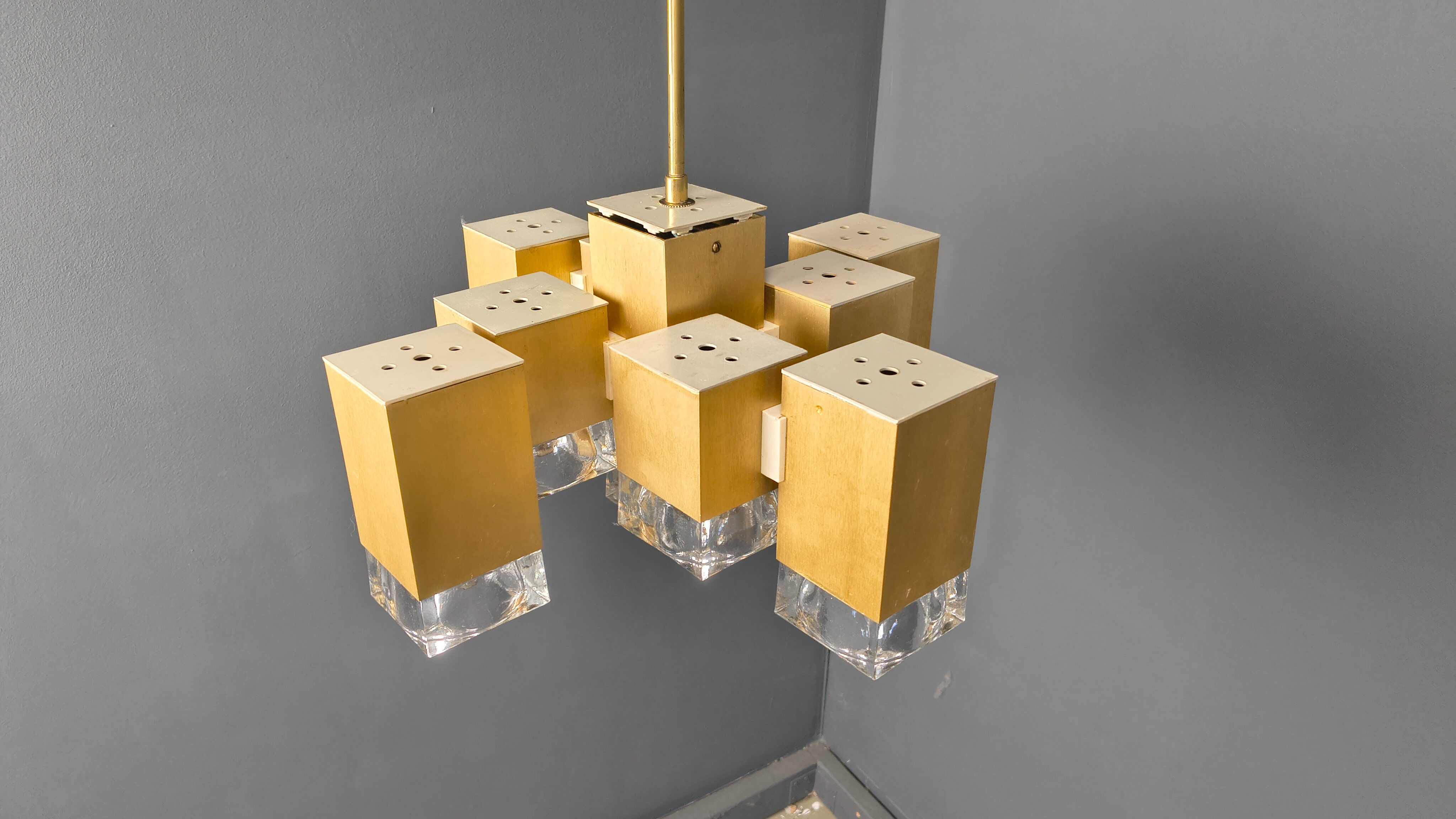 Vintage cubic chandelier by Gaetano Sciolari, 1970s