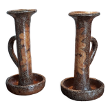 Pair of large format stoneware candlesticks