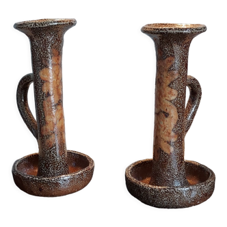 Pair of large format stoneware candlesticks