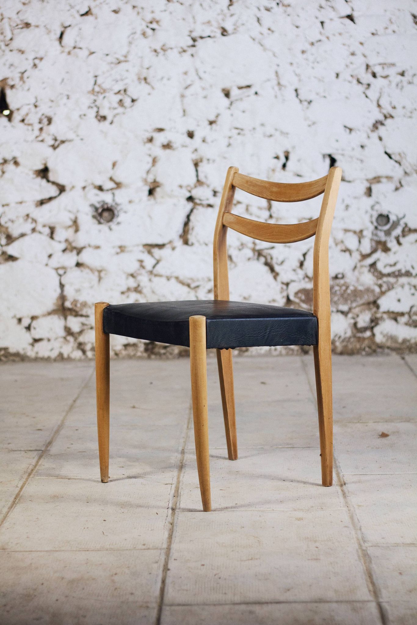 Scandinavian chair in teak and faux leather, 1960