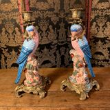 Pair of candle holders "Parrots"