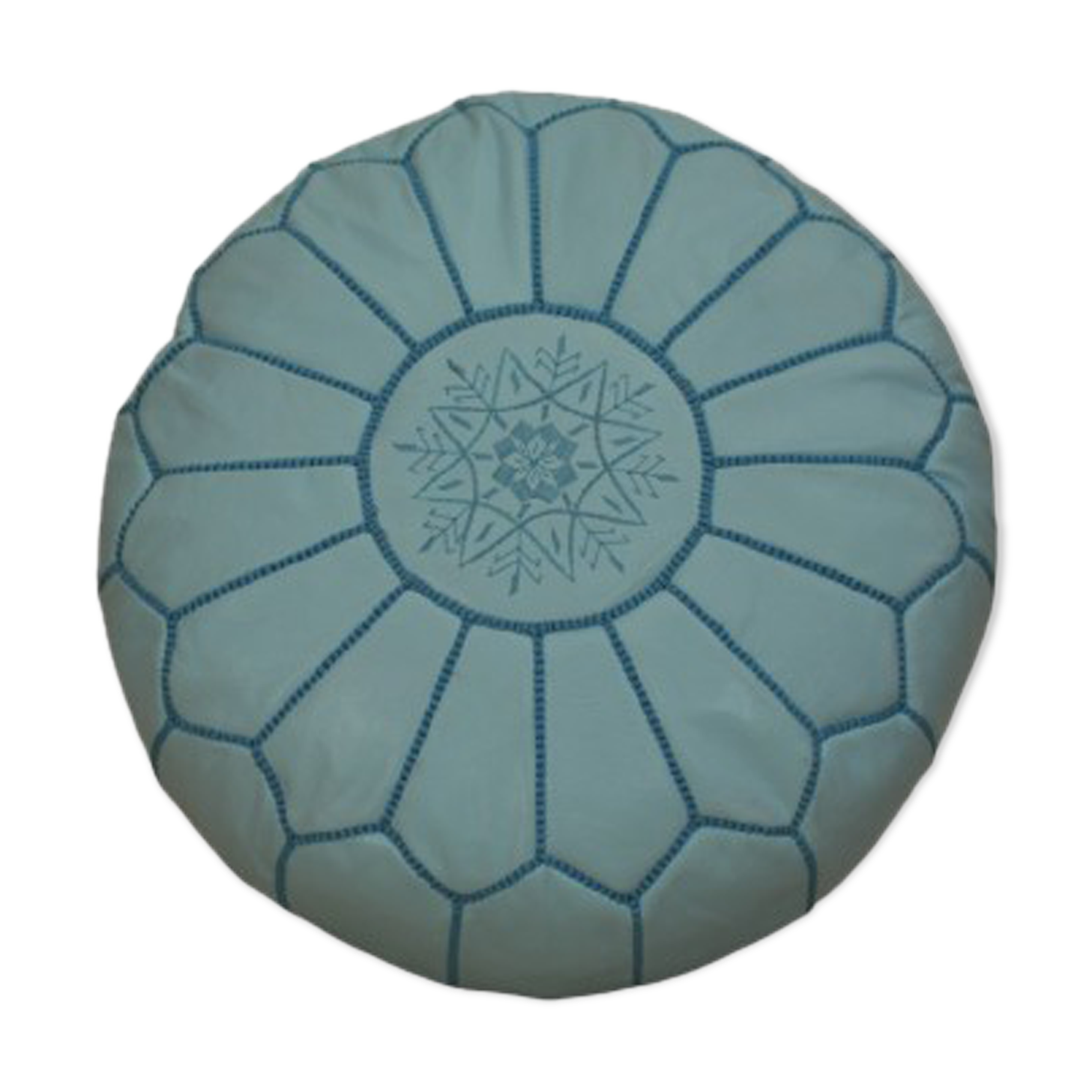 Moroccan pouf in sky blue leather