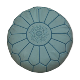 Moroccan pouf in sky blue leather
