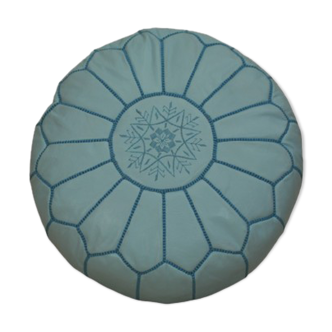 Moroccan pouf in sky blue leather