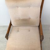Pair of 70's rattan and leather armchairs