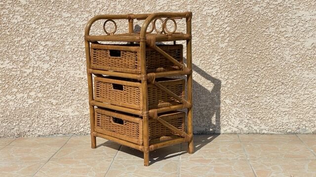 Cabinet with vintage rattan drawers