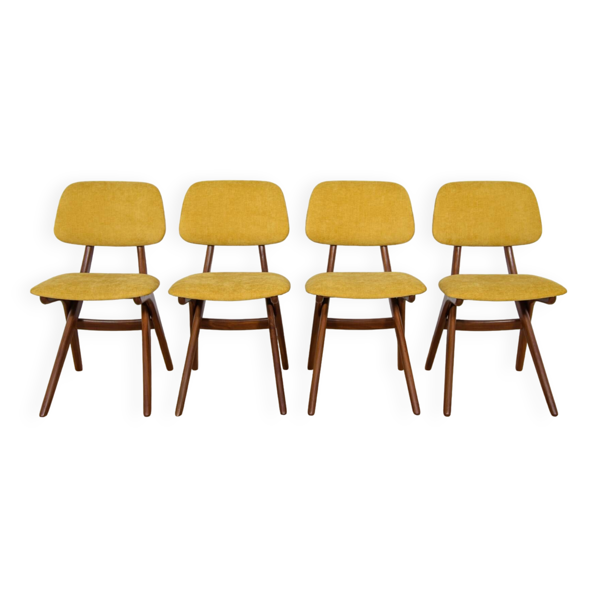 Mid-Century Teak Dining Chairs  Scissor by Louis van Teefelen for Wébé, Netherlands, 1950s, Set of 4