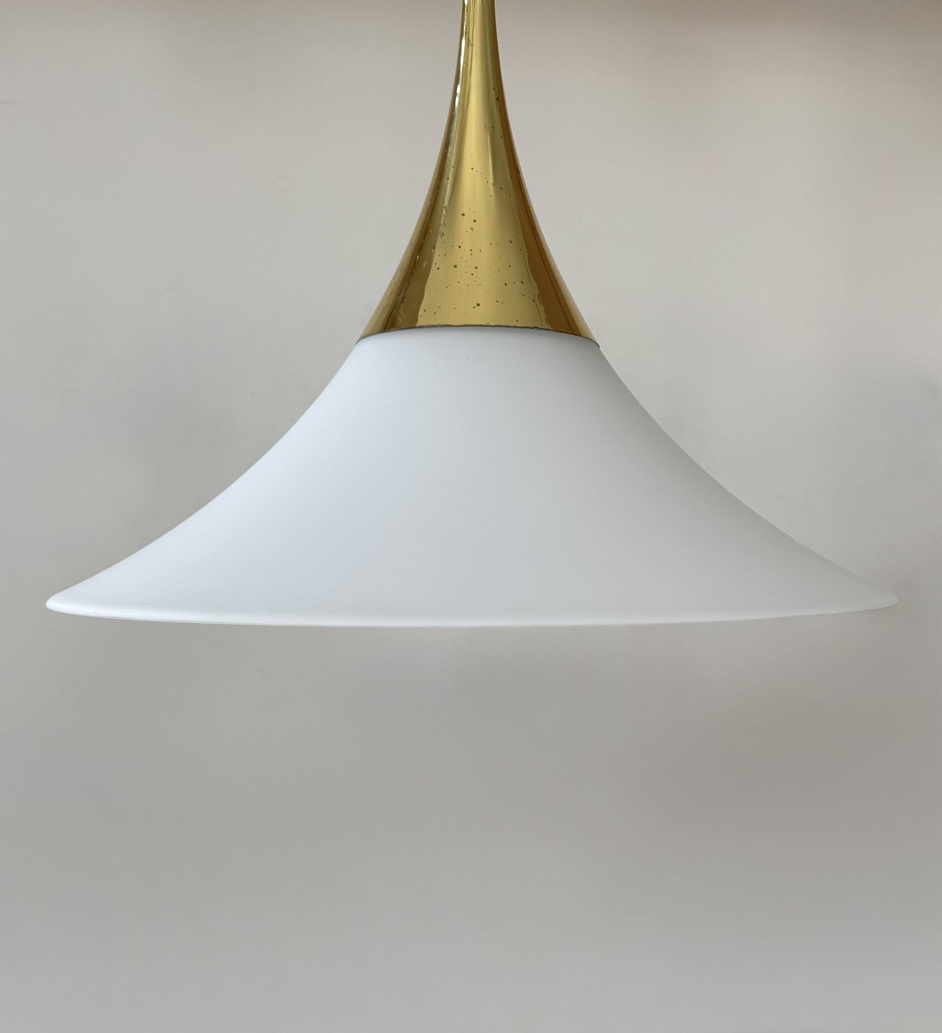 XL Pair of vintage pendants by Limburg, brass and opaline, Germany 1