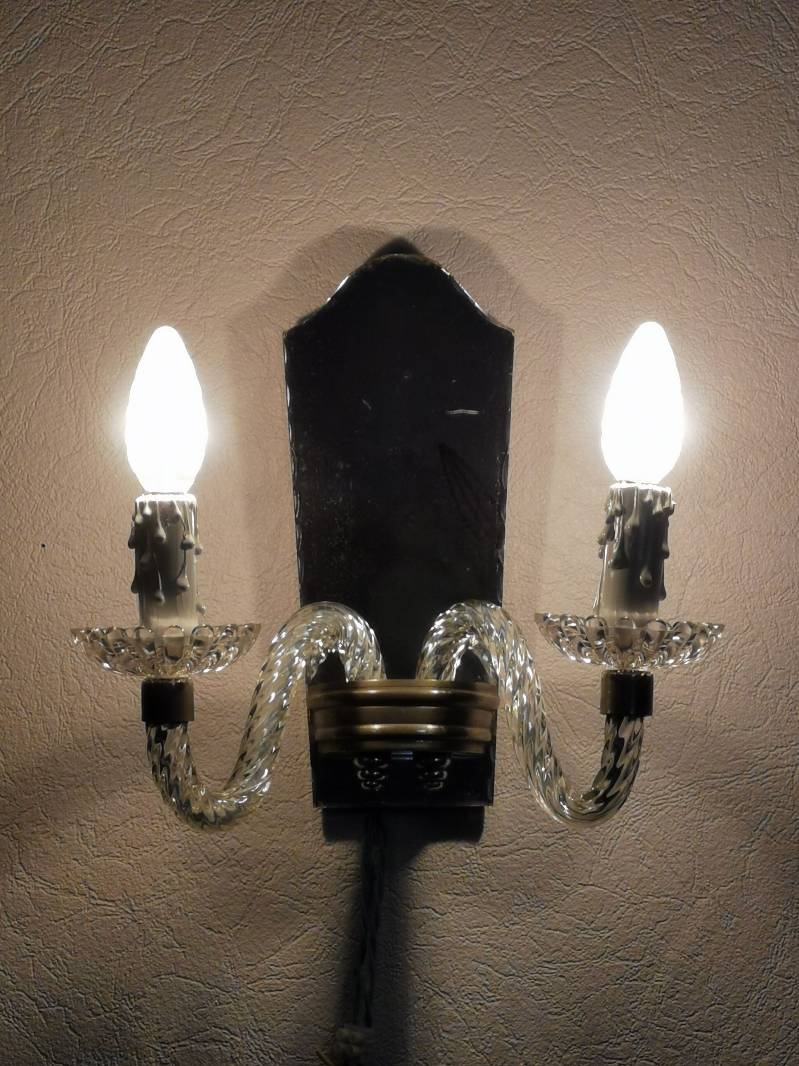 Wall applique, two-pointed glass chandelier, chiseled mirror and steel, 20th