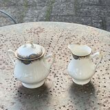 Sucrier et pot a lait, PP limoges france, porcelaine blanche art deco