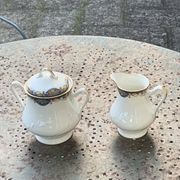 Sugar bowl and milk jug, PP Limoges France, white porcelain art deco