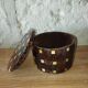 Vintage marquetry wooden jewellery box, velvet interior – 1950s/70s