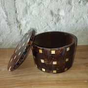 Vintage marquetry wooden jewellery box, velvet interior – 1950s/70s