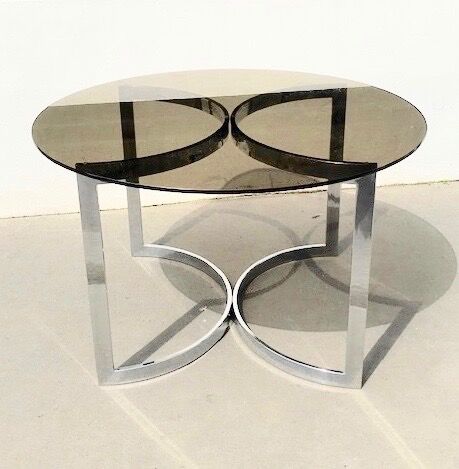 Table à diner ronde 120 cm verre et acier chromé 70