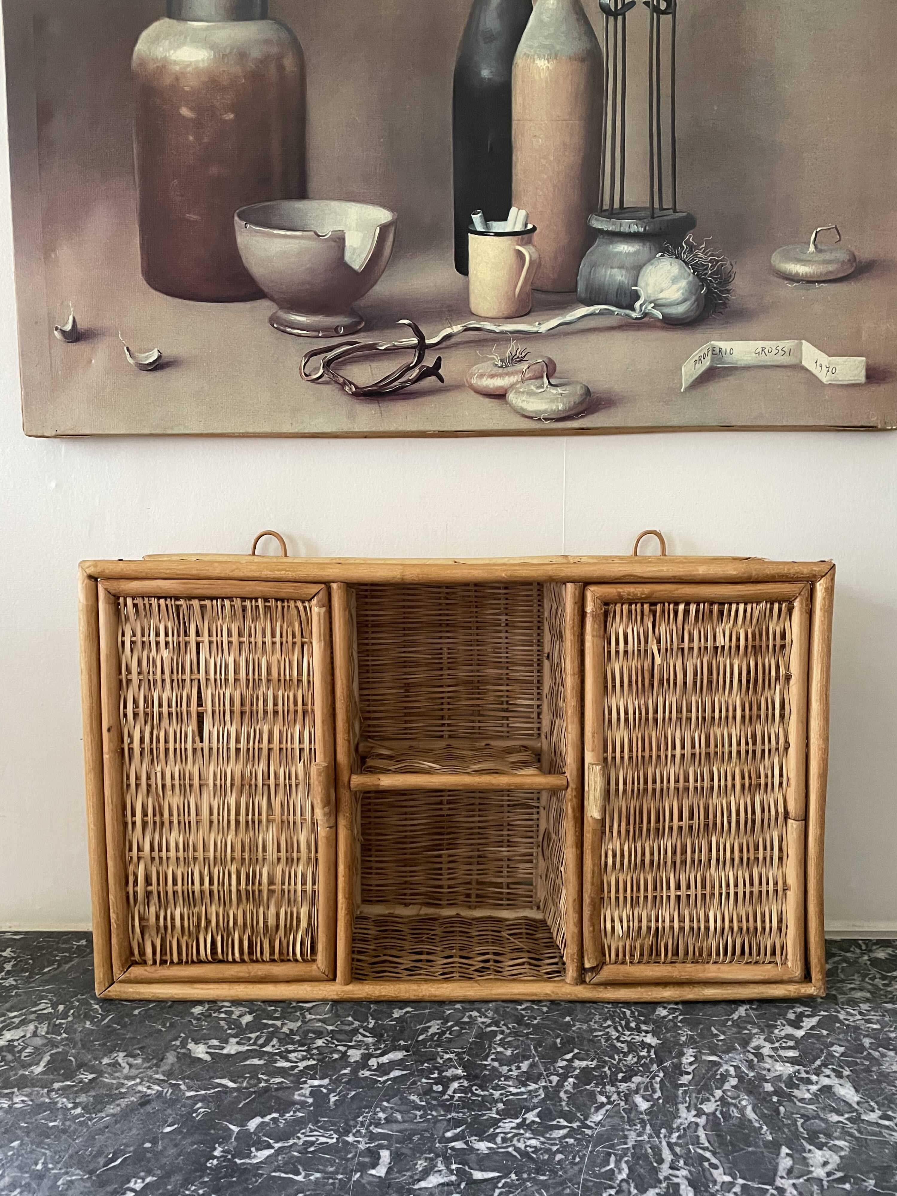 Bamboo and rattan shelf 2 doors