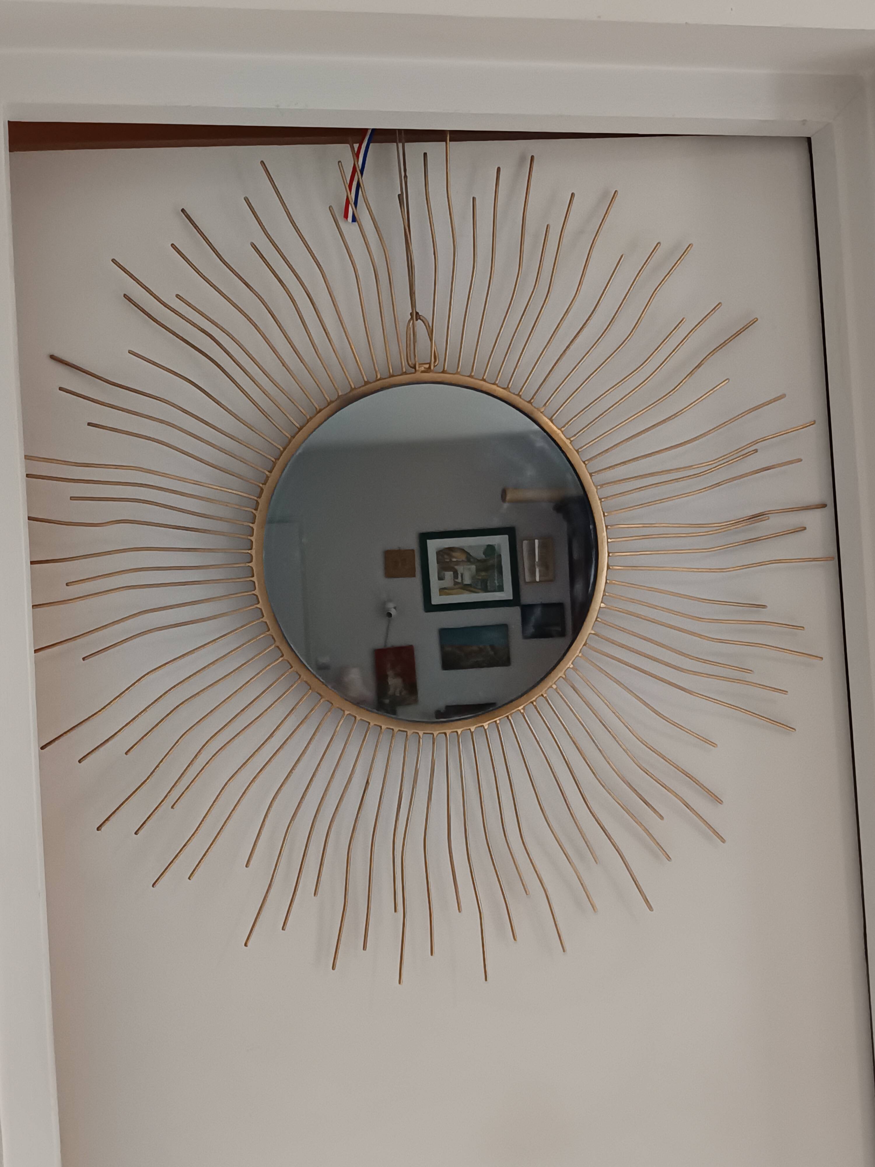 Vintage gold metal sun mirror – 70 cm