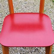 Set of 4 vintage chairs from the 50s in blond beech and red leatherette