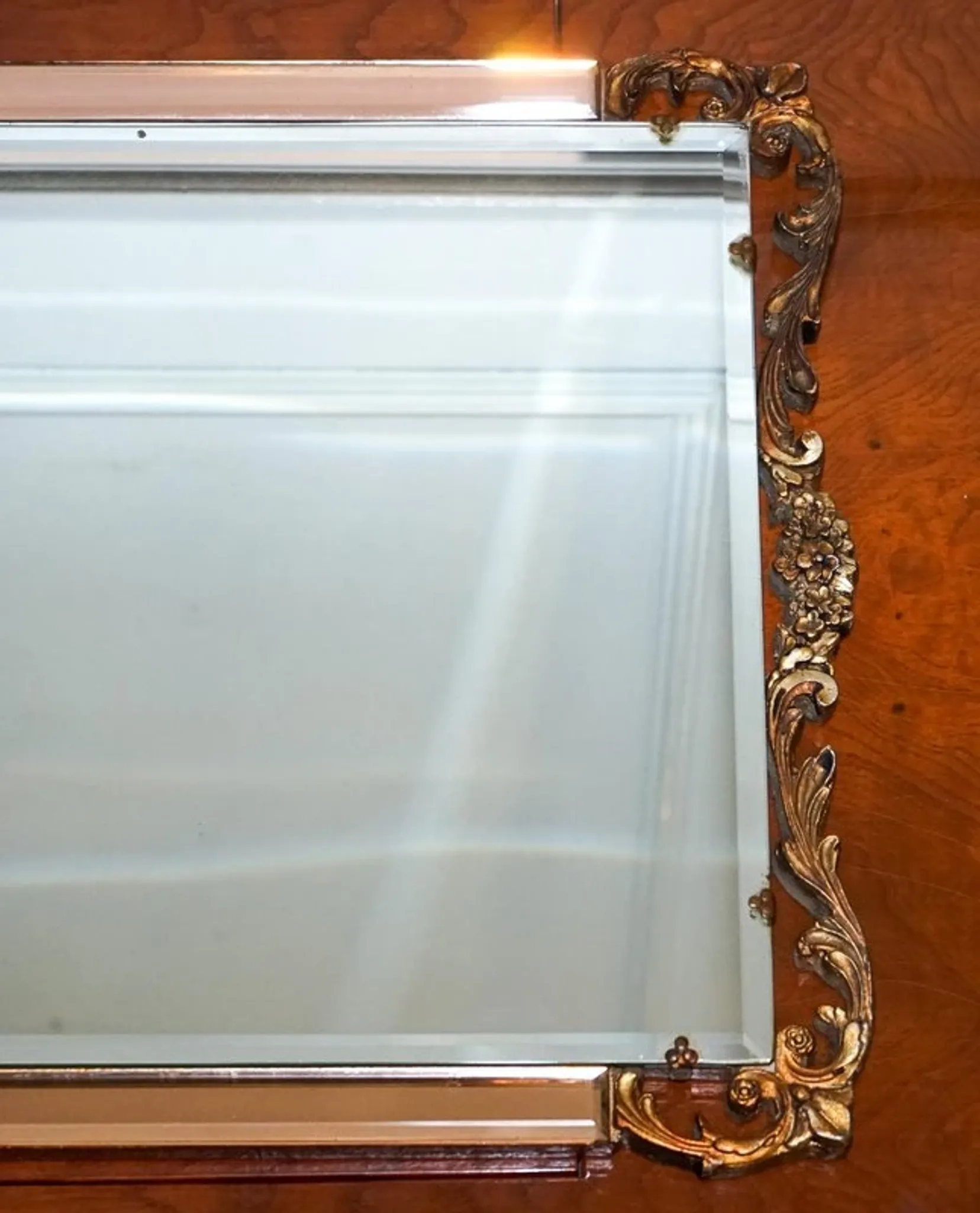 Vintage Art Deco Mirror with Bevelled Glass Panels in Peach by Atsonea, 1960s
