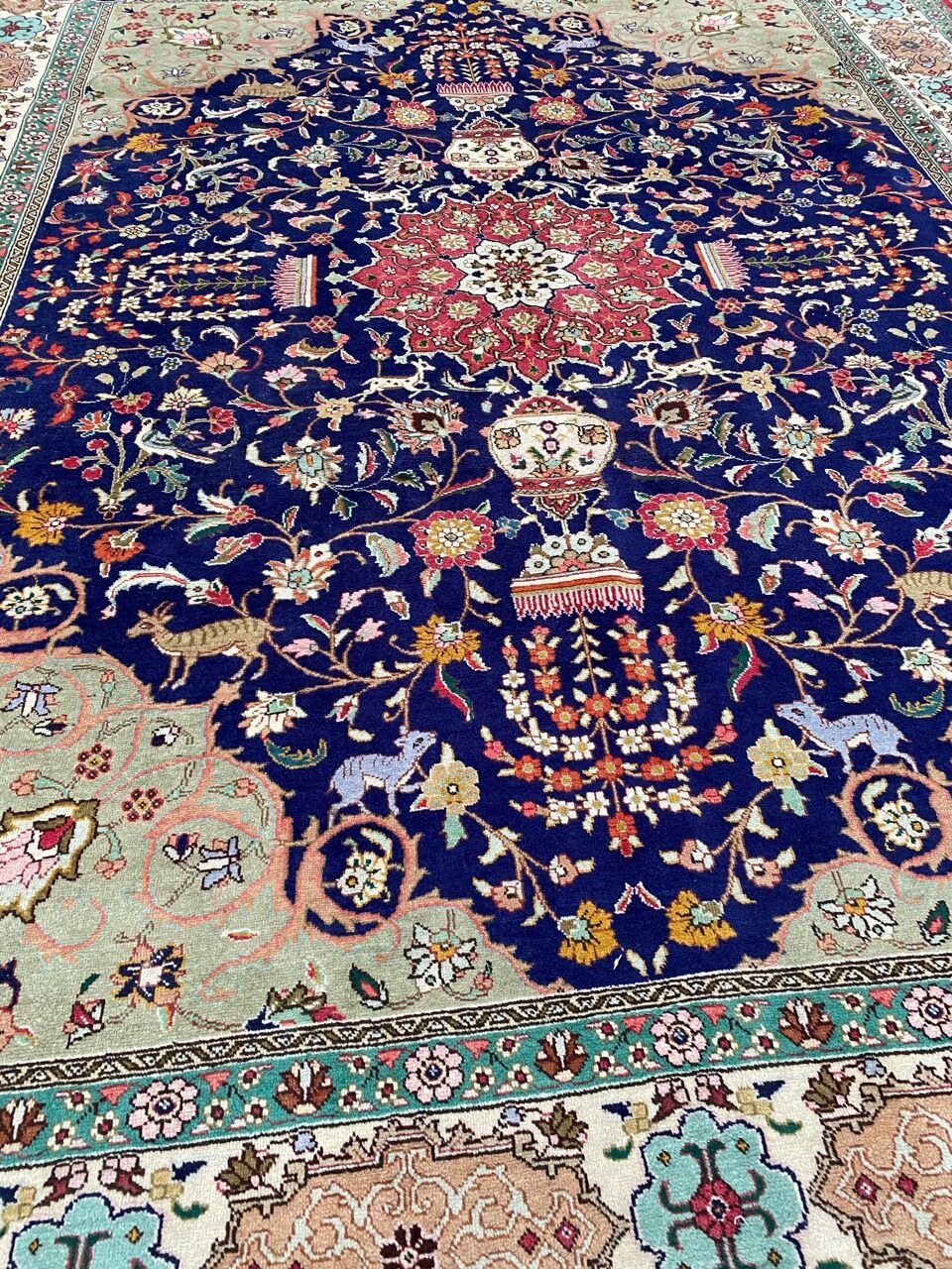 Large handmade Persian vintage Tabriz rug 300x395 cm