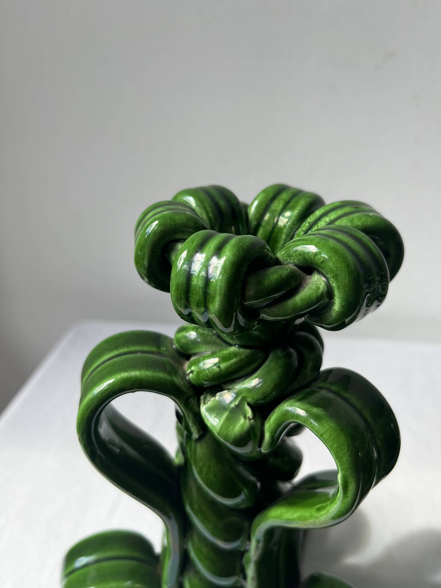 Lot of woven ceramic candle holders in green Vallauris.