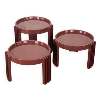 Set of three Marema side tables in red from Cassina by Gianfranco Frattini