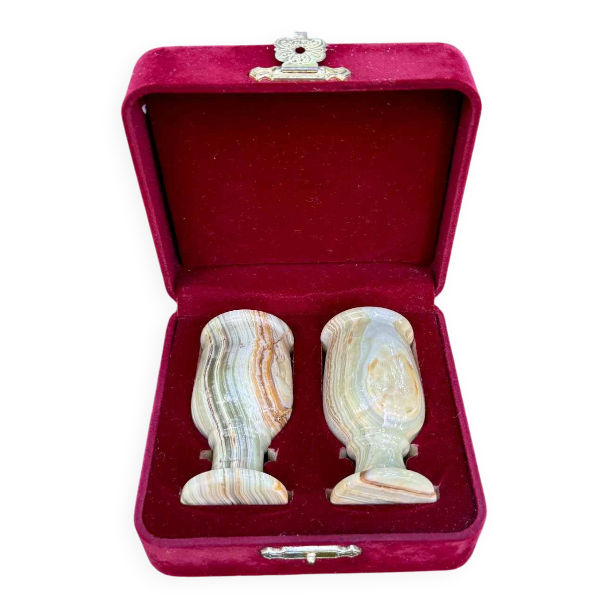 Paire de verres en onyx et leur coffret
