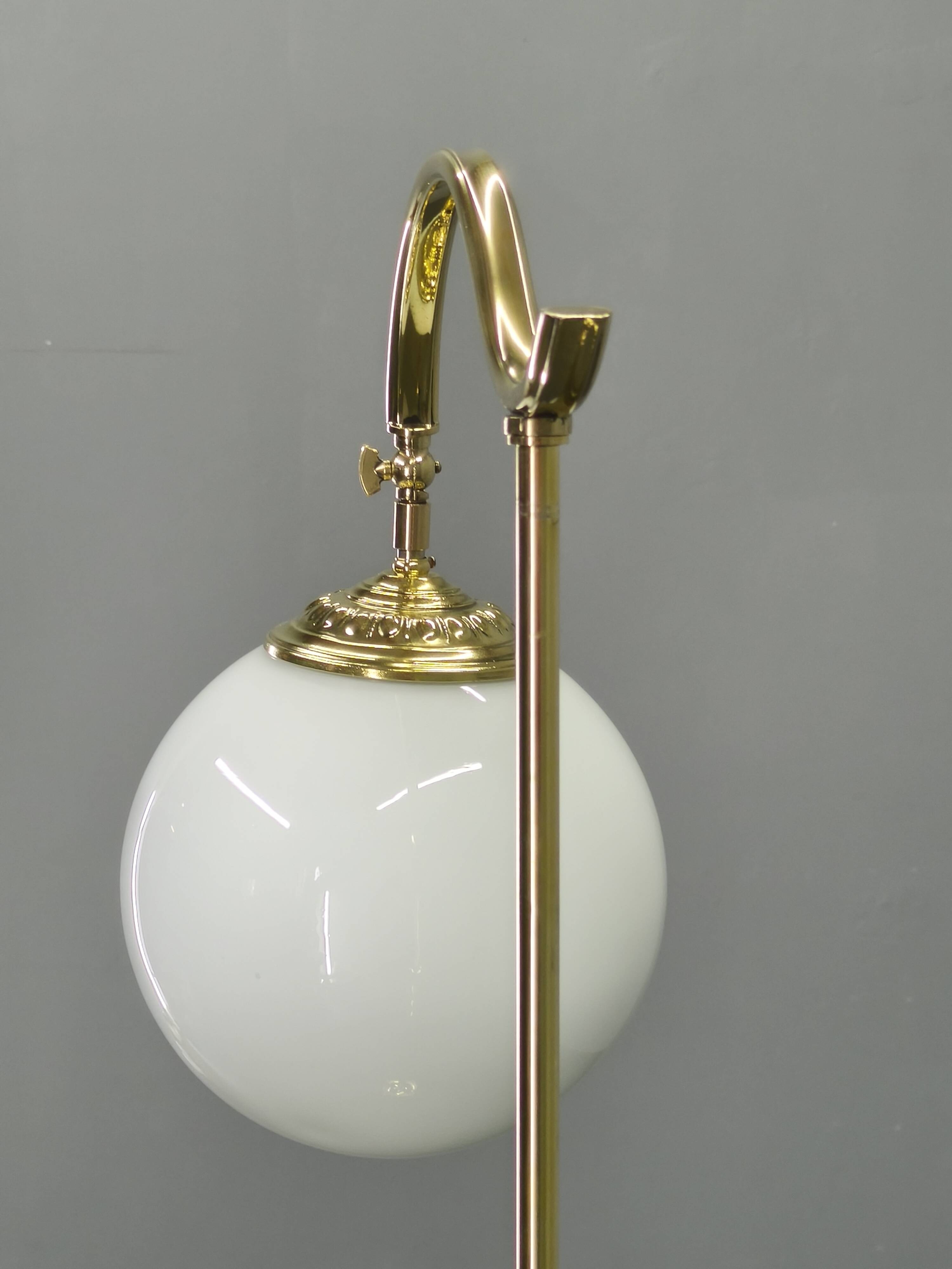 Italian Art Deco Brass Floor Lamp with Glass Globe, 1930s