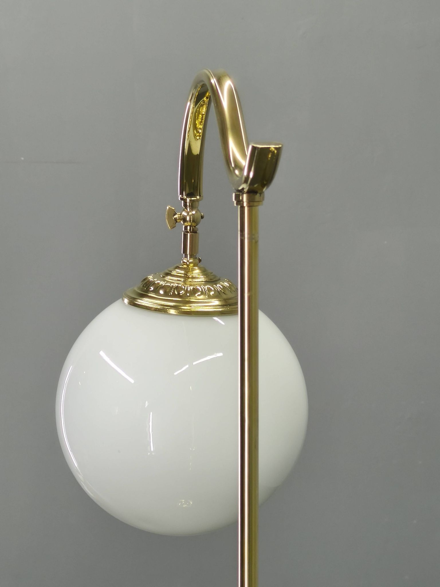 Italian Art Deco Brass Floor Lamp with Glass Globe, 1930s