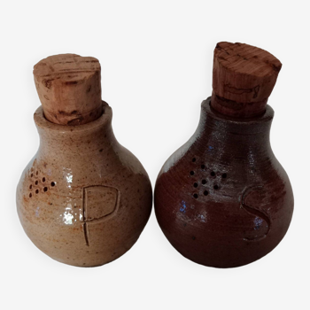 Rare stoneware salt and pepper shaker set