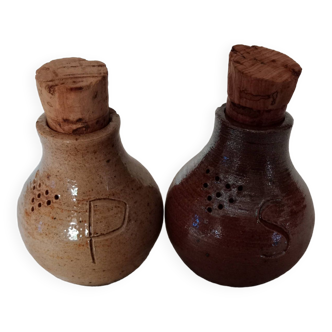 Rare stoneware salt and pepper shaker set