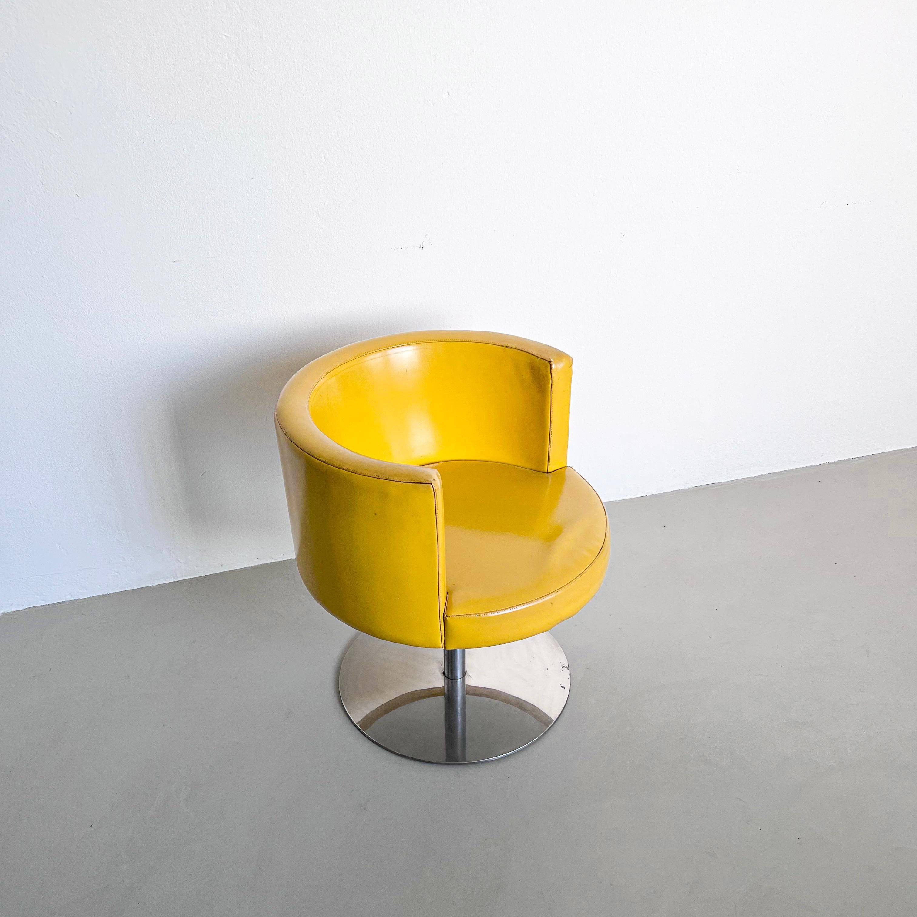 Vintage Italian Space Age Yellow Leather Accent Swivel Chair by Antonia Astori