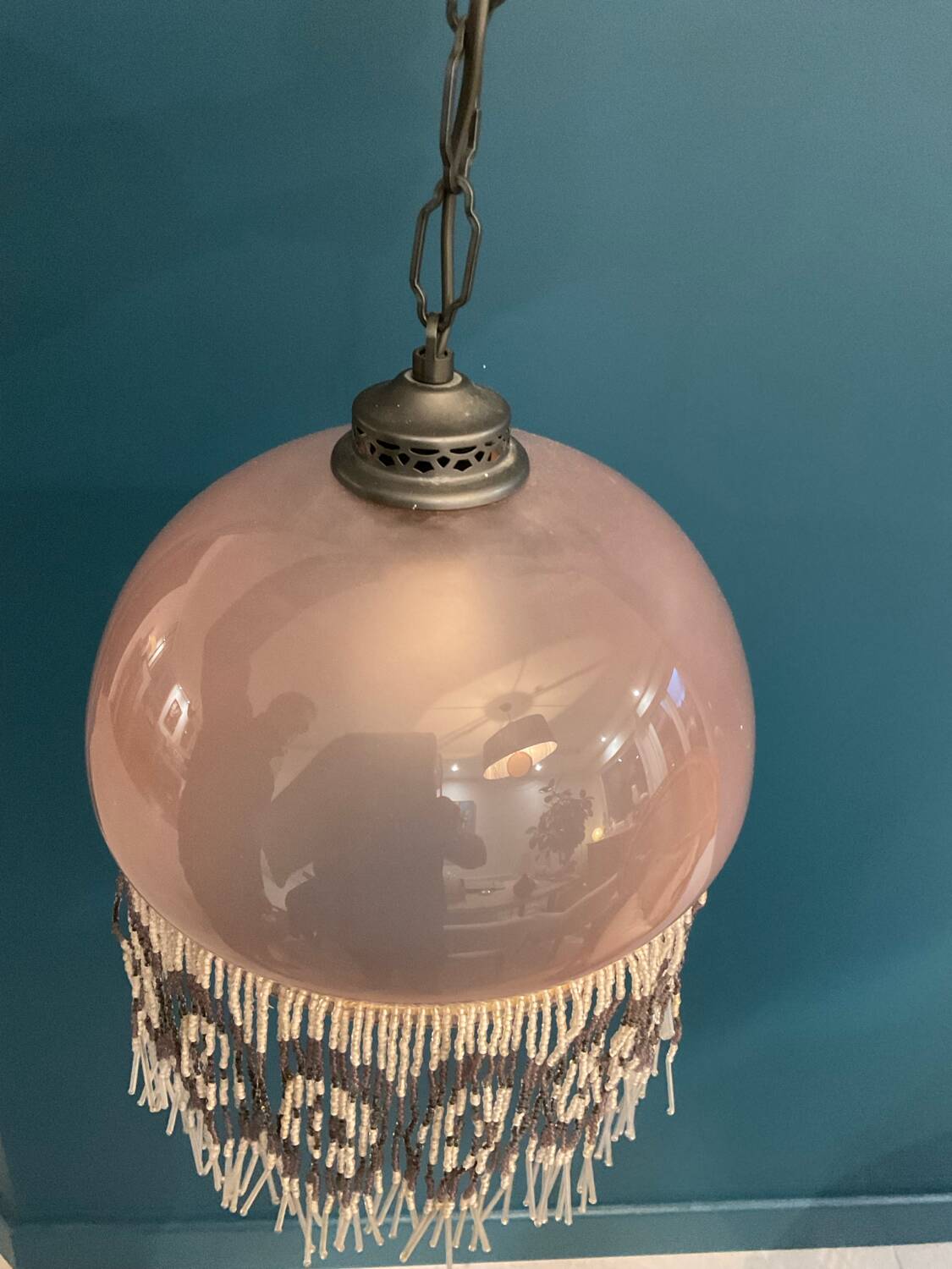 Frosted glass pendant light with fringe