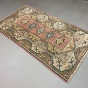 Old Turkish Milas Rug 212x122 cm old vintage carpet Ushak Region Pink Beige Blue