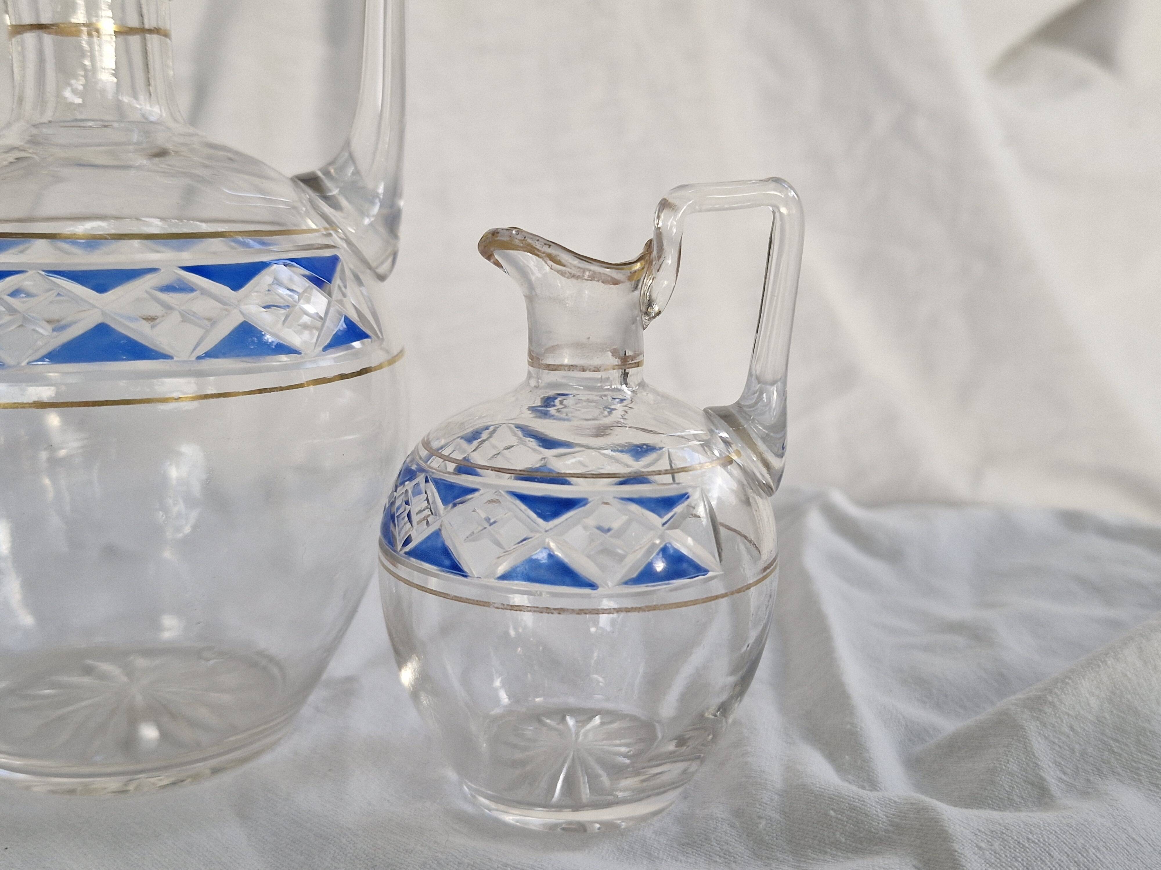 3 Antique Pieces Cut Crystal, Enameled - Early 20th Century