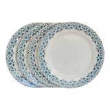 Set of 4 flat plates model Lucie u&c Sarreguemines Digoin white and blue floral border